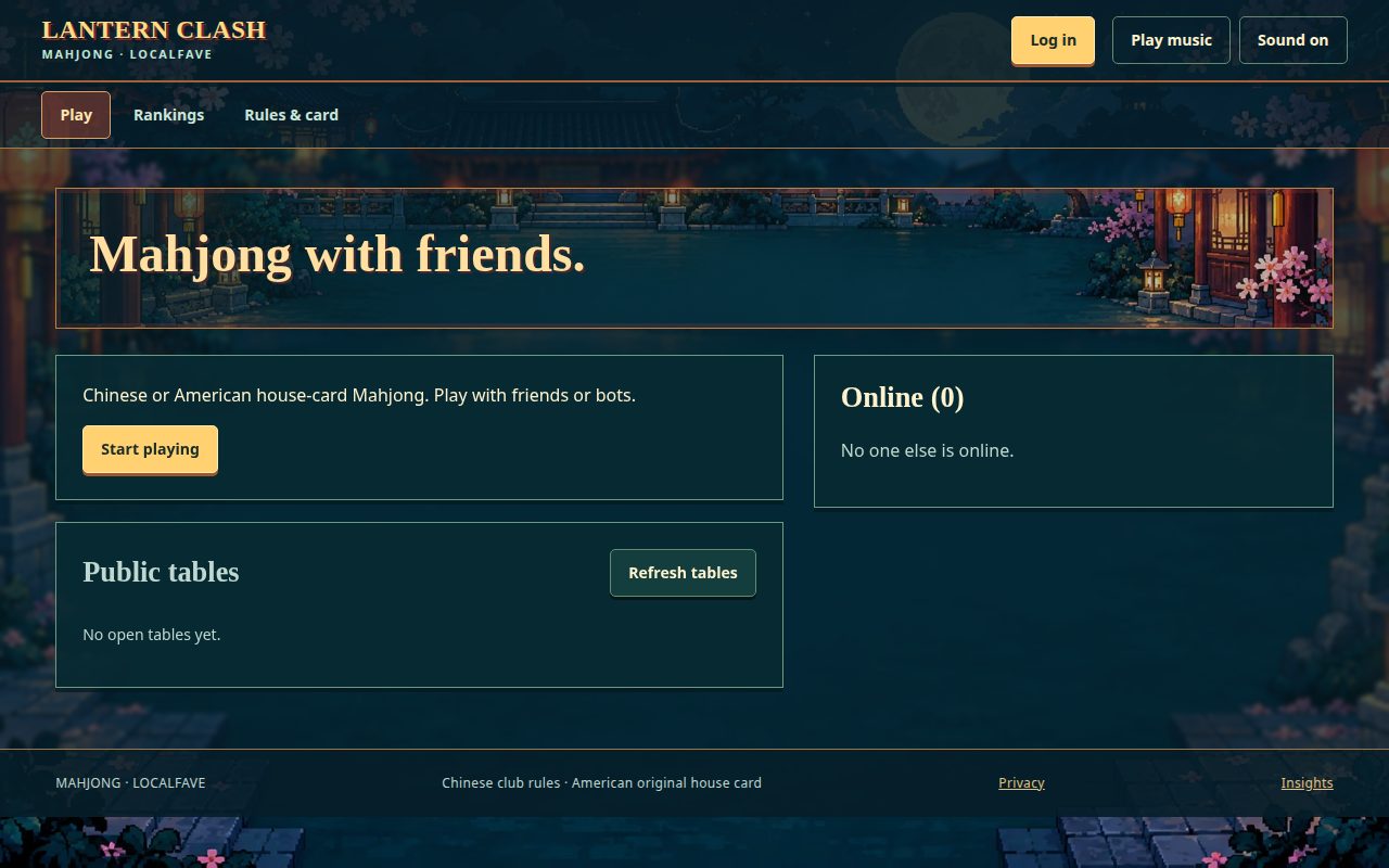 Lantern Clash Mahjong lobby on LocalFave