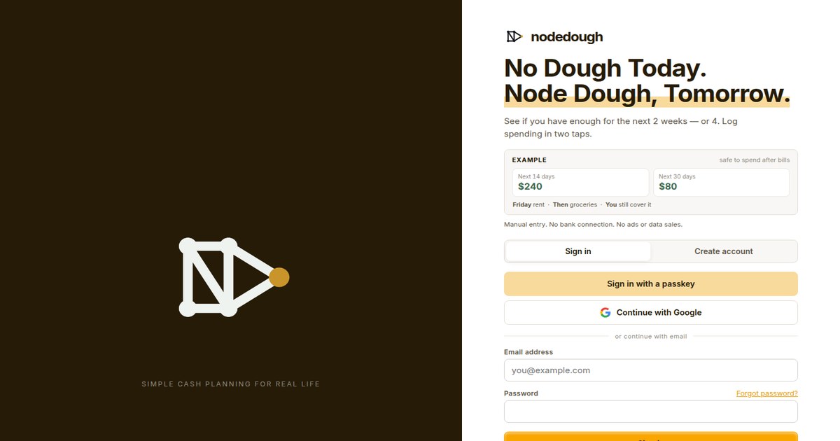 NodeDough, household cash planning